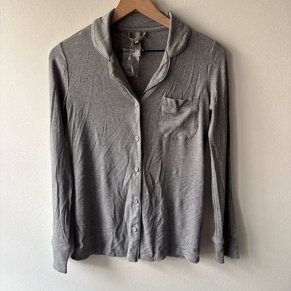 Skims Soft Lounge Heather Gray Ribbed Sleep‎ Top Size XXS - Picture 2 of 6